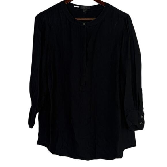 J.Crew Keyhole Puff Long Sleeve Drapey Crepe Blouse Button Closure L Black #4128 - Picture 15 of 15